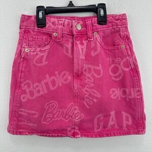 GAP Barbie Pink Denim Mini Skirt Y2K Branded All Over Print‎ Back to School